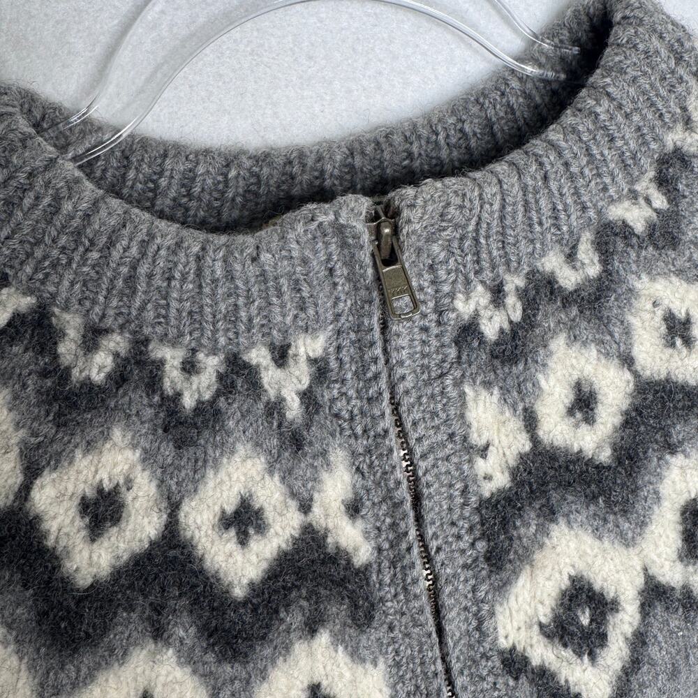Vintage 1990s L.L.Bean Gray Fair Isle Nordic 100% Wool Zip Cardigan Sweater M - Picture 7 of 15
